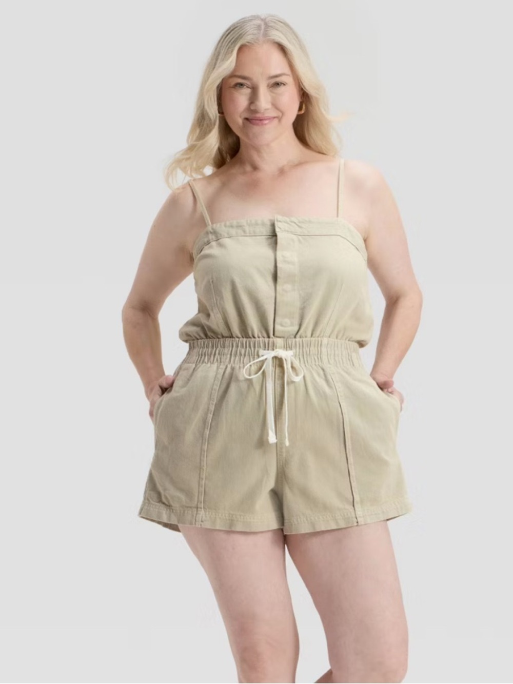 Universal Thread Beige Drawstring Strapless Romper